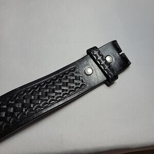 Men's Basketweave Embossed Black Leather Belt Buckle Snap Mexico Men's 42